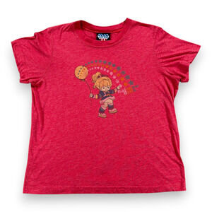 Vintage Rainbow Brite Shirt Womens MEDIUM Red Junk Food Stars Cartoon USA Y2K